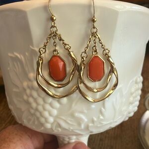 Gold and Orange Dangle Earrings